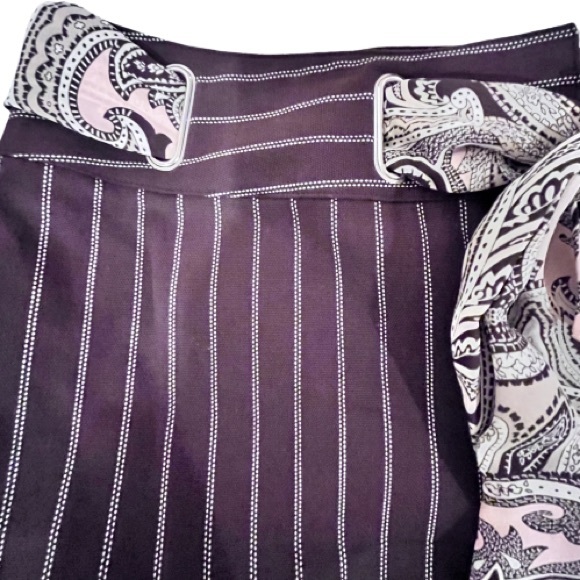 Michael Kors Rich Brown and White Pin Stripe Capri Dress Pants with Paisley Belt - Picture 4 of 9